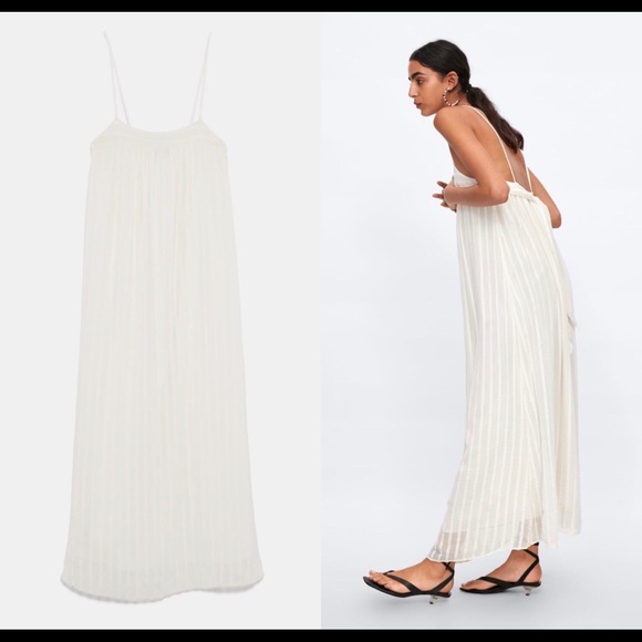 Zara Ecru Flowy Textured Dress - Picture 5 of 8